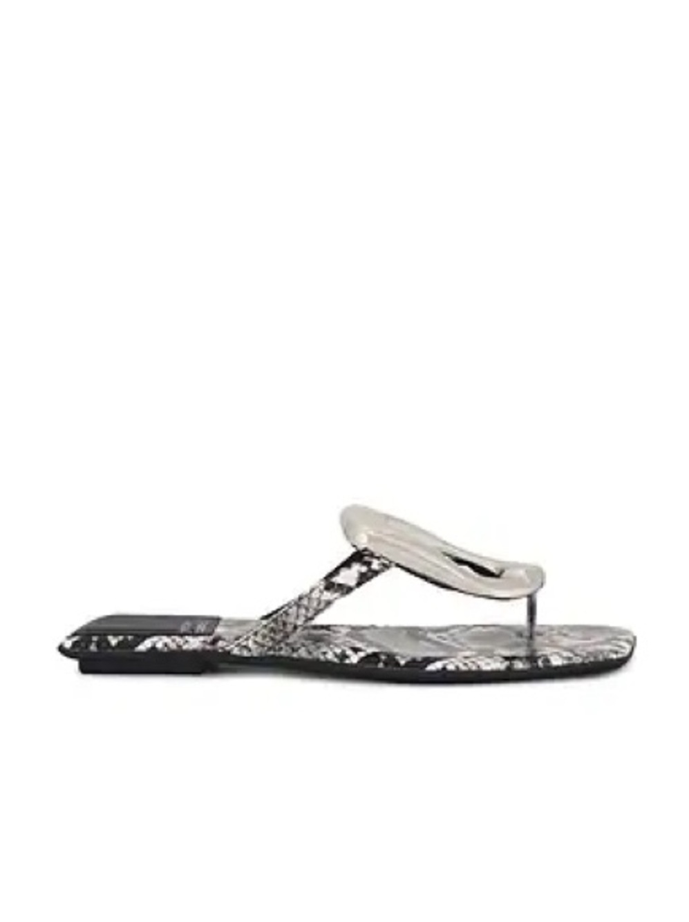 Jeffrey Campbell Black and Silver Snake-Print Thong Sandals